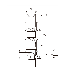 Esquema medidas rueda puerta corredera inferior con soporte atornillar doble rodamiento
